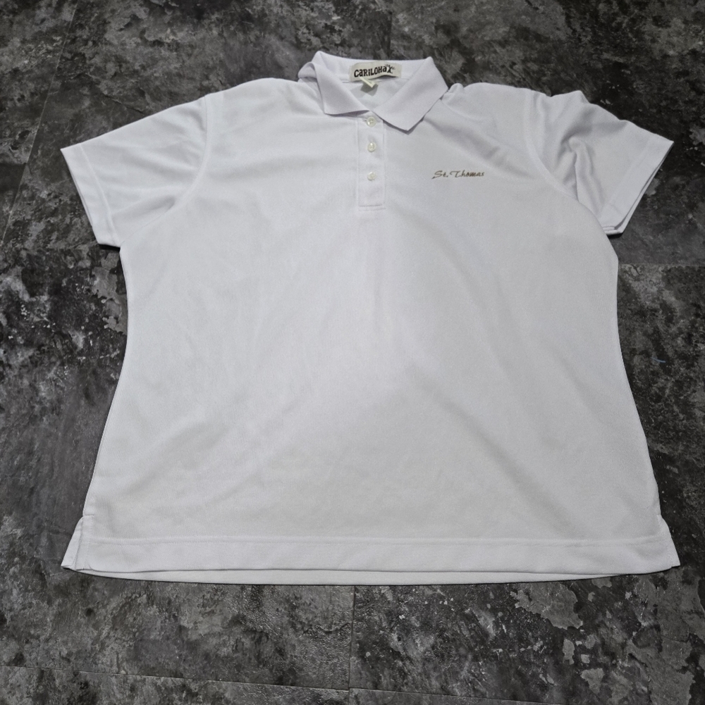 Womans Cariloha White St. Thomas  ¼ Button Down Polo Shirt Size XL